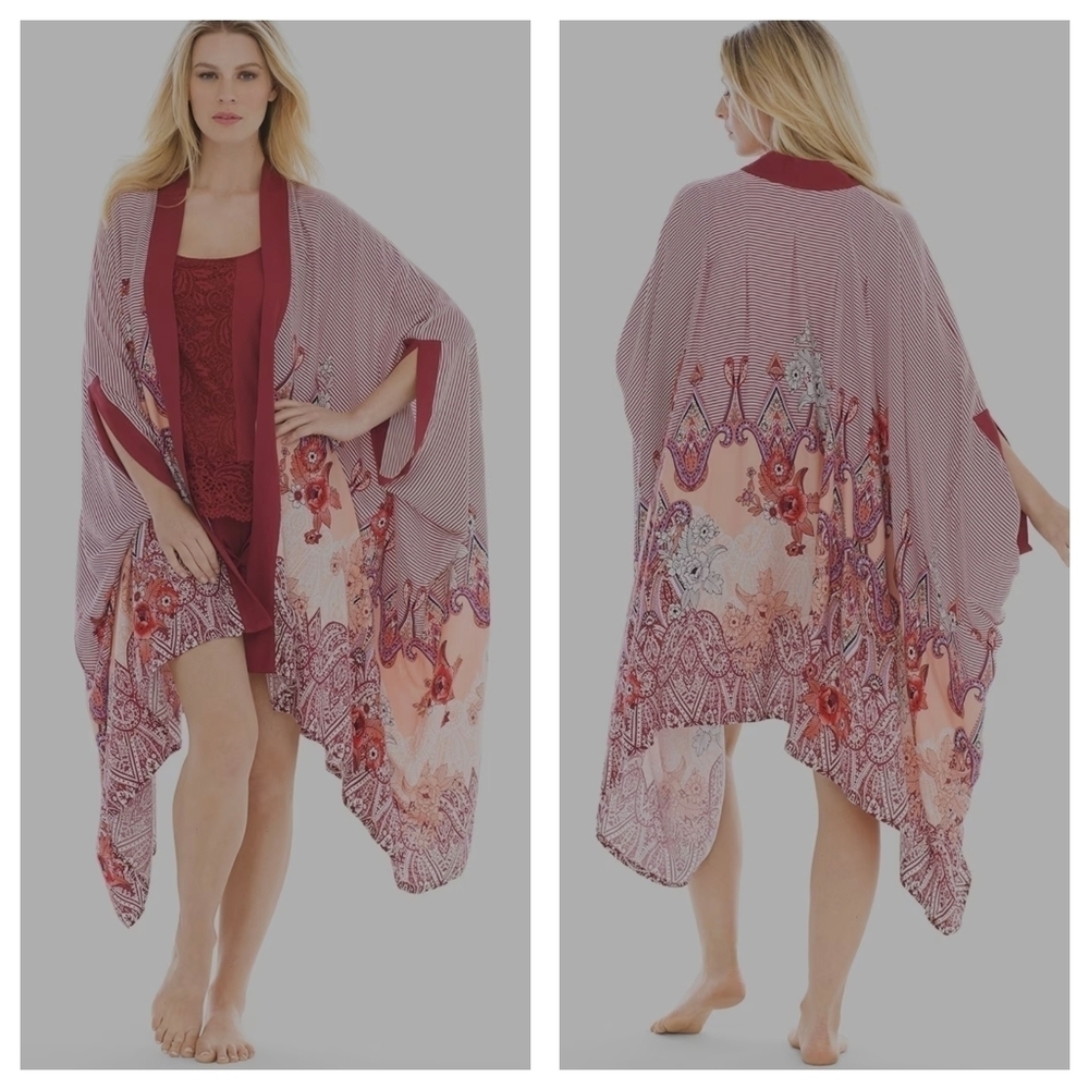 Soma Rayon Challis Pajama Wrap Nomadic Scarf Cherrywood Sz OS Boho Casual Loungy